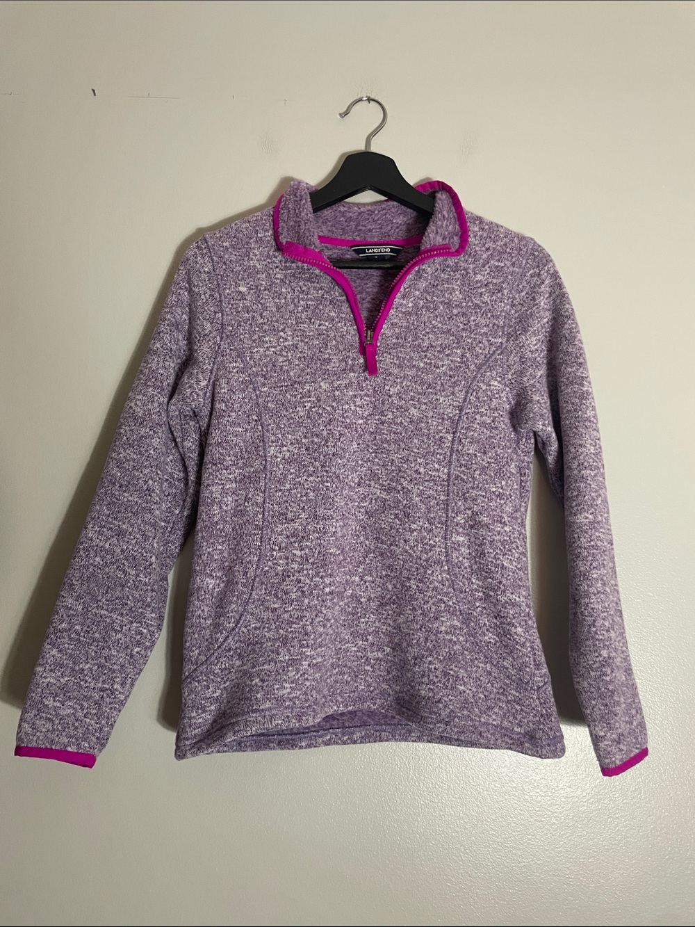 L.L. Bean Women's Lavender Heather Quarter-Zip Fleece with Pink Trim